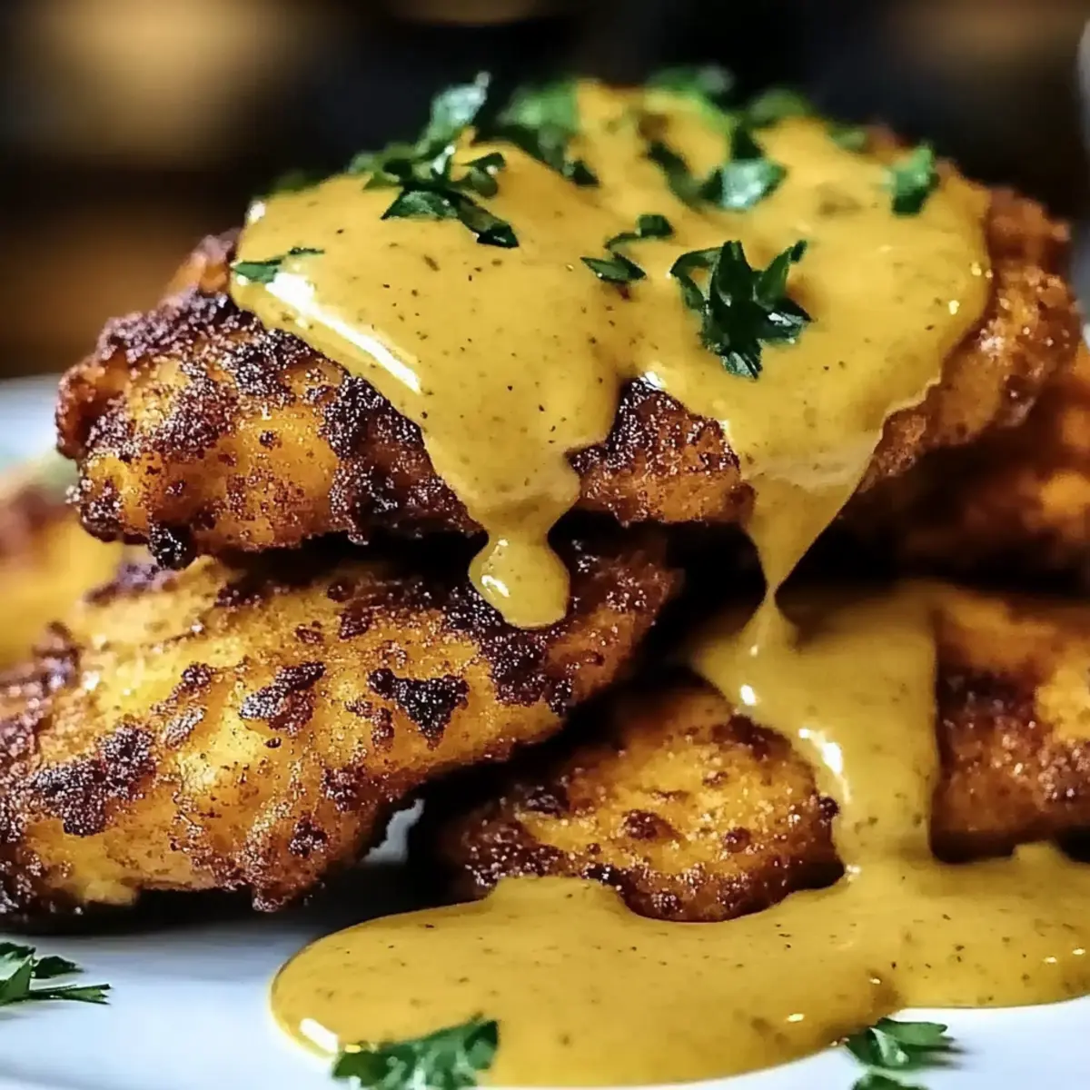 Pretzel Chicken with Mustard-Cheddar Sauce