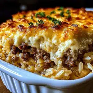 French Onion Ground Beef and Rice Casserole